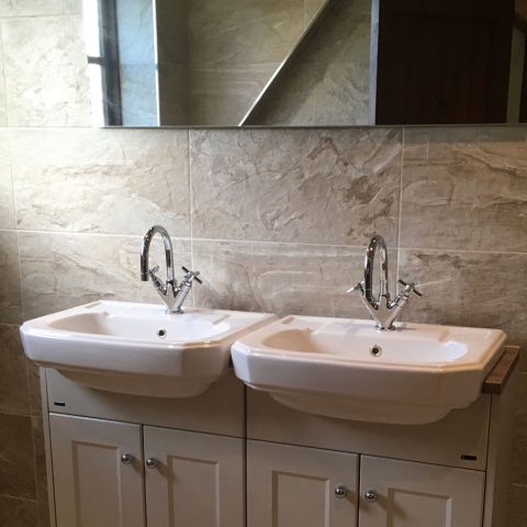 bathroom twin sink tiles mirror