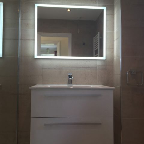 bathroom sink tiles illuminated mirror