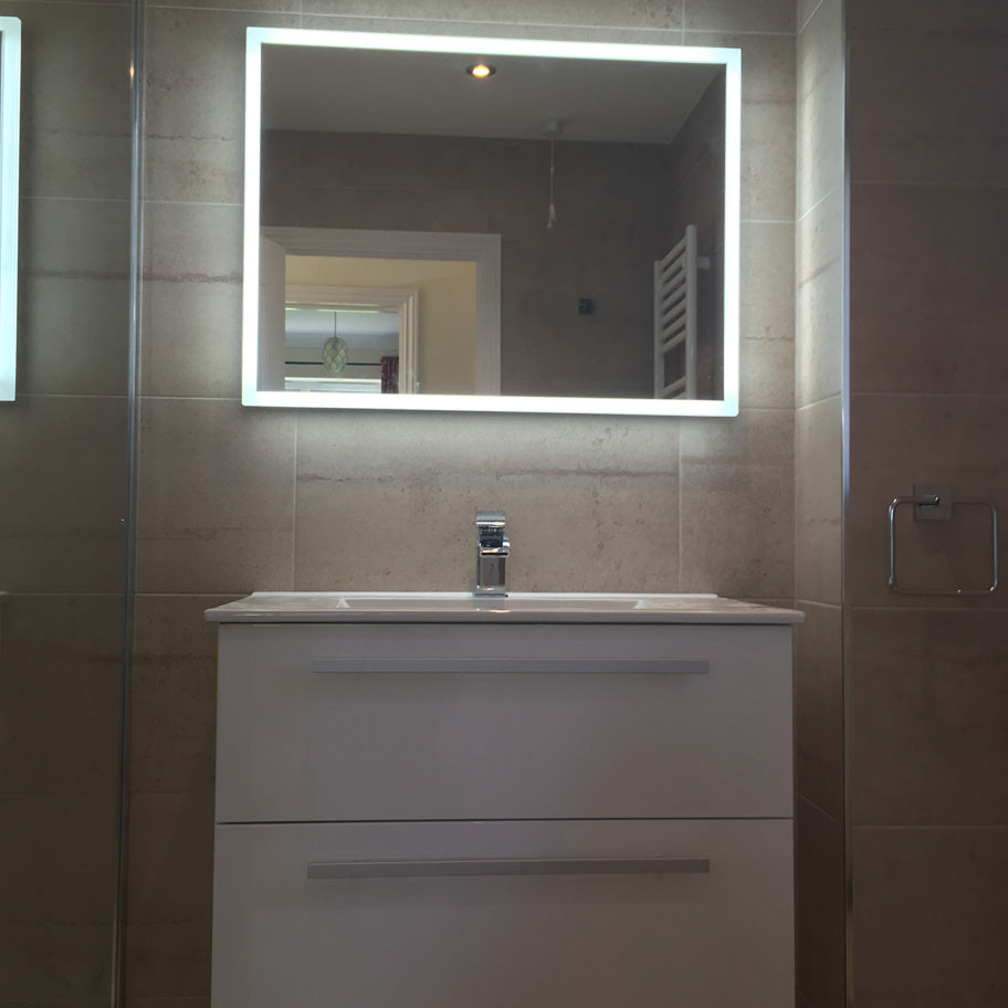 bathroom sink tiles illuminated mirror