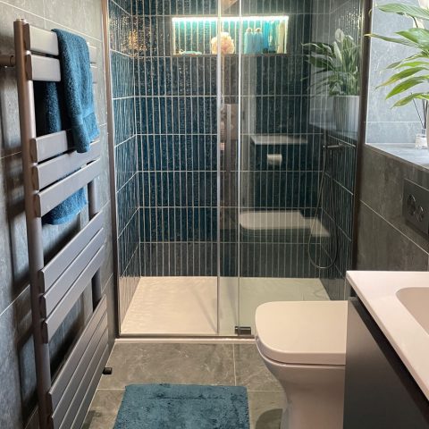 bathroom walk in shower radiator sink toilet