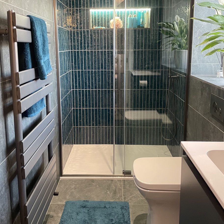 bathroom walk in shower radiator sink toilet