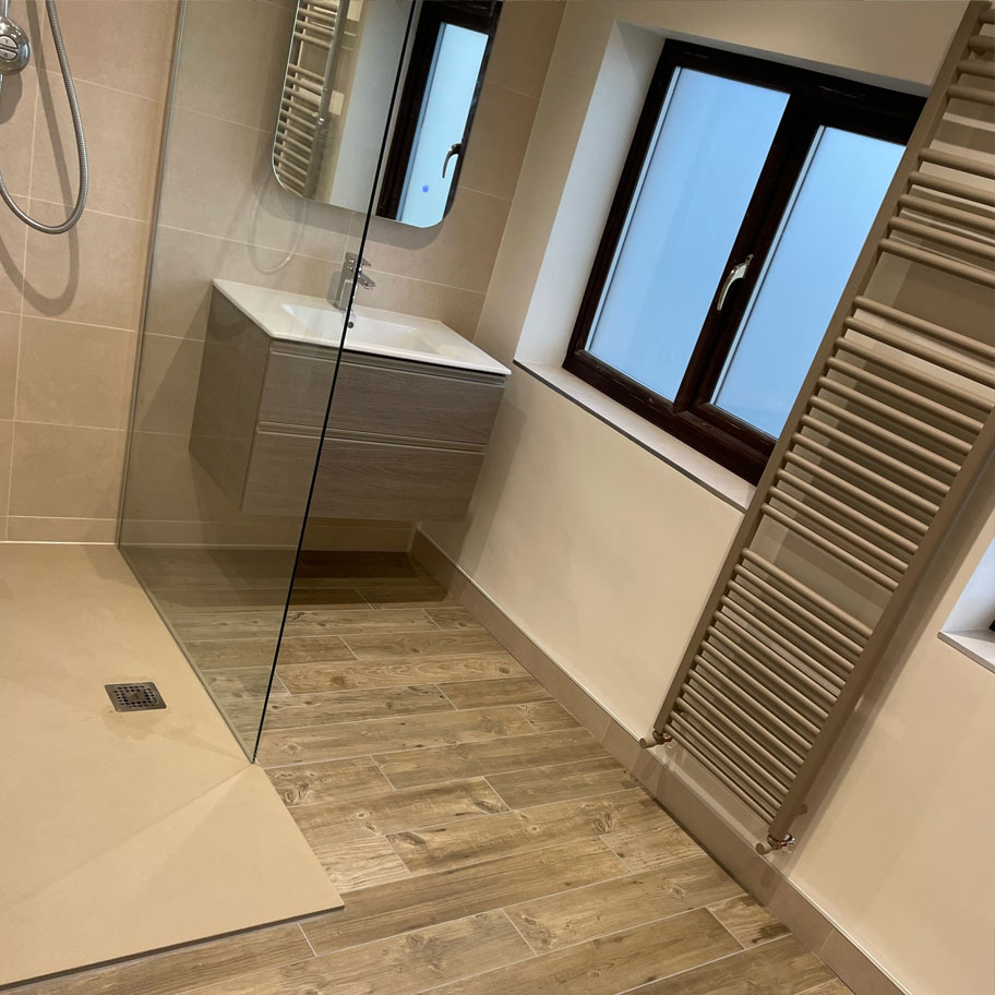 walk in shower sink radiator tiles