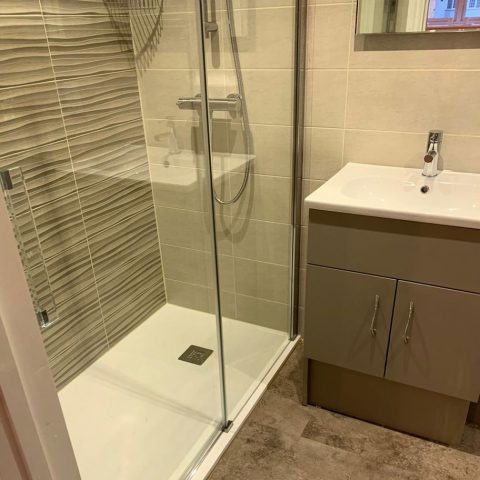 walk in shower tiles sink