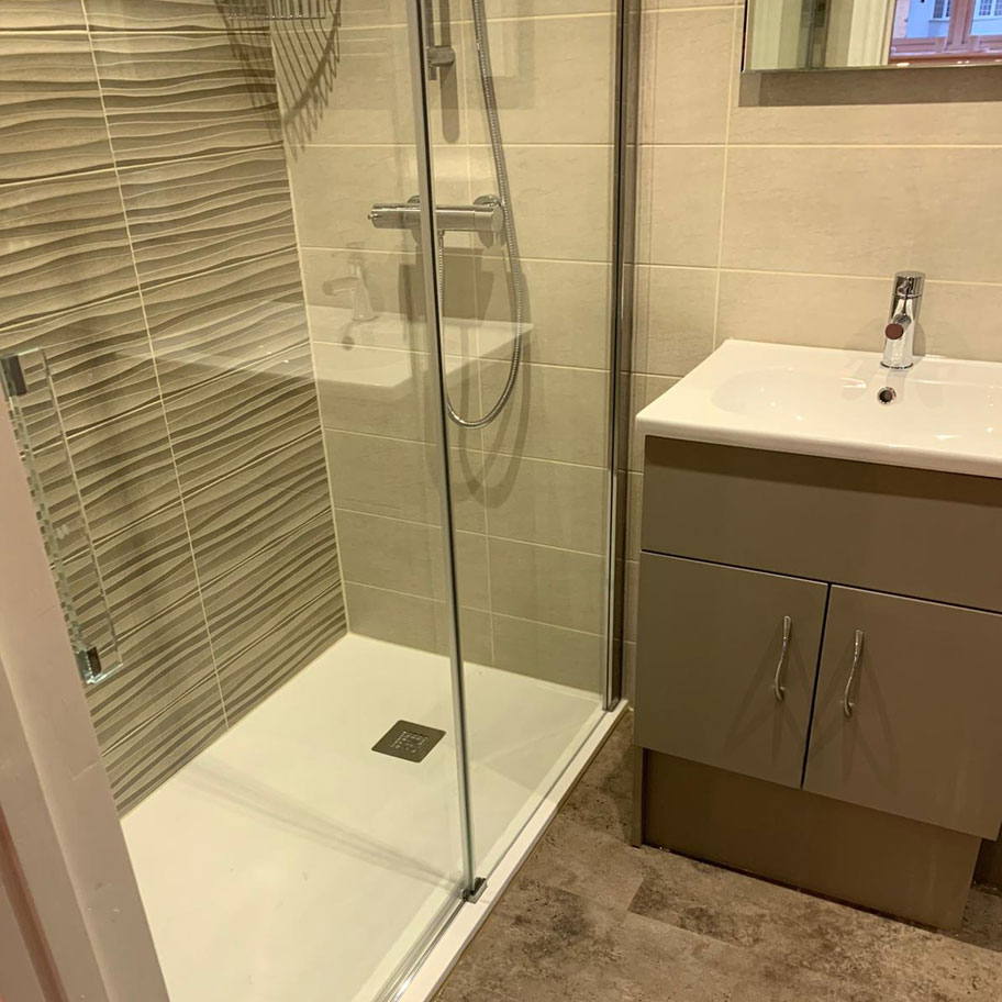 walk in shower tiles sink